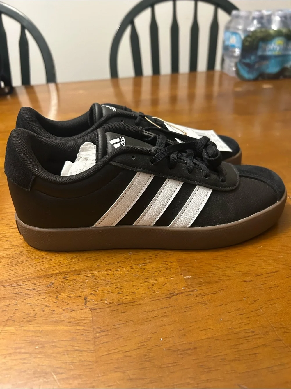 adidas Kids Black Sneakers with White Stripes and Brown Sole